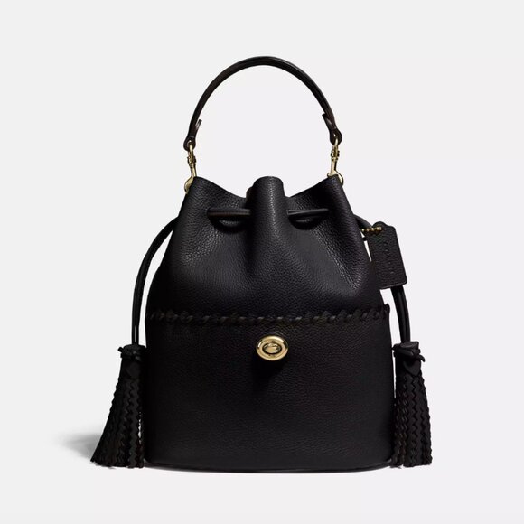 NWOT COACH Lora Whipstitch Black Leather Bucket Bag - Picture 1 of 12